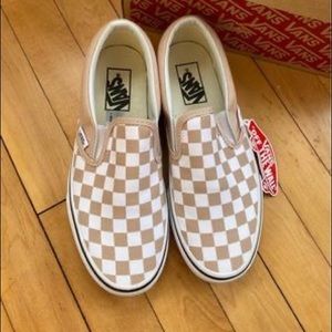Tan checked slip on vans